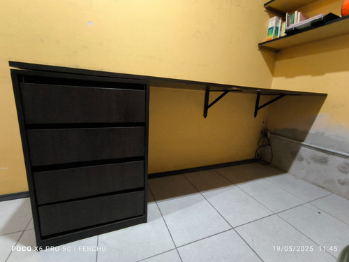 Escritorio + Cajonera + Biblioteca Melamina Wengue Sin Envio Wengue Roble (Usado)