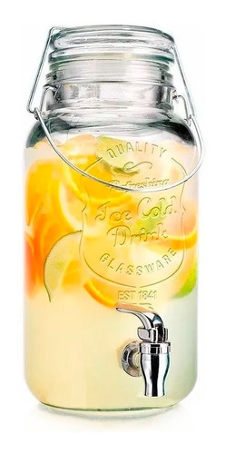 Imagen 1 de 10 de Frasco Dispenser Grifo Con Canilla 3,6l Cierre Hermetico De Vidrio Bebidas  Jugos Fiestas Moderno 