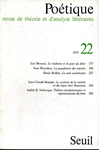 Poetique N 22 Revue De Théorie Et D'analyse Littéraires (0h)