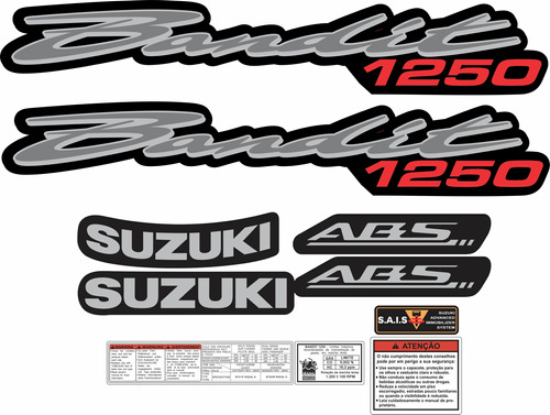 Kit Jogo Faixa Emblema Adesivo Suzuki Bandit 1250 2010 Preta