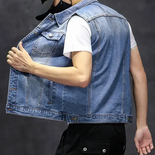 元彼clothing Jaqueta Masculina Jeans Punk Sem Manga Motoqueiro Carrters