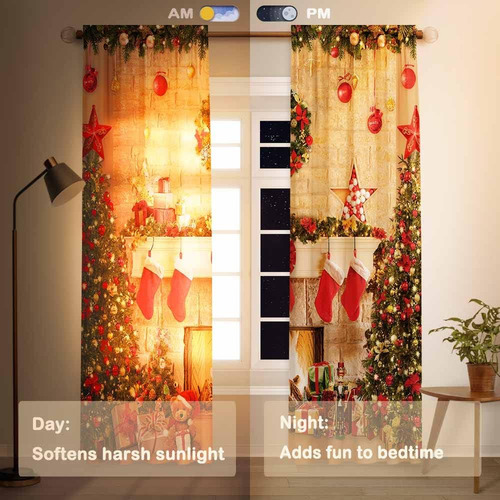 Funnytree Cortinas De Ventana De Chimenea De Navidad Para Ni