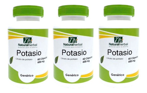 Citrato De Potasio Puro Nh 3 Frascos 2x60 Capsulas 600mg