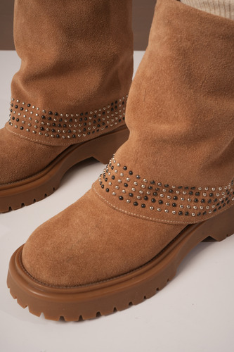 Botas Mujer Gamuza Tachas Urbanas Caña Doblada Moda Lilo