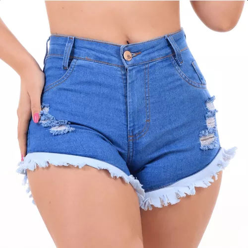 Short Jeans Feminino Com Lycra Levanta Bumbum Destroyed