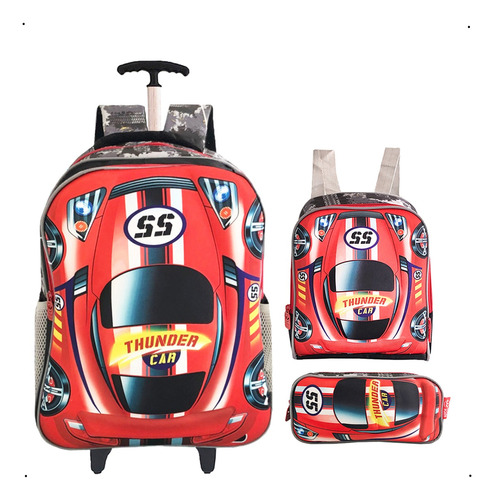 Mochila Escolar Carros 3d Eva Reforçada Rodinha Kit Juvenil