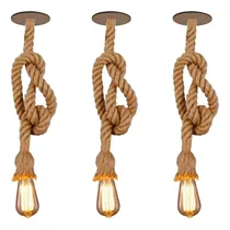 Comprar Kit 3 Luminárias Pendentes Desing Rustico Corda Retro Barato