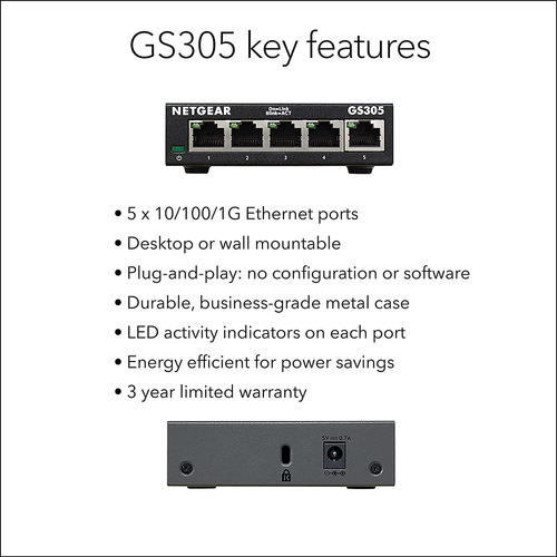 Conmutador No Administrado Netgear Gigabit Ethernet De 5 Pue