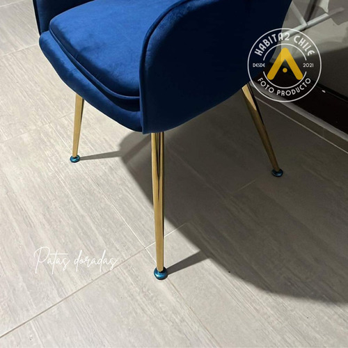 Pack 2 Sillas Terciopelo Patas Doradas Respaldo Estructura de la silla Azul