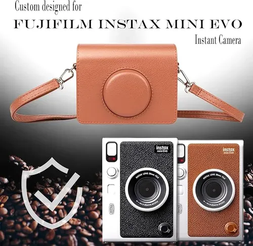 Funda De Piel Sintética Con Correa Ajustable Para Fujifilm Instax Wide EVO, Protectora Y Con Estilo En Color Negro