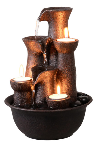 Fuente De Mesa 3 Velas Cascada Interior Resina Mmg