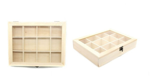 Imagen 3 de 3 de Caja De Madera De 12 Divisiones Para Te Con Tapa De Vidrio