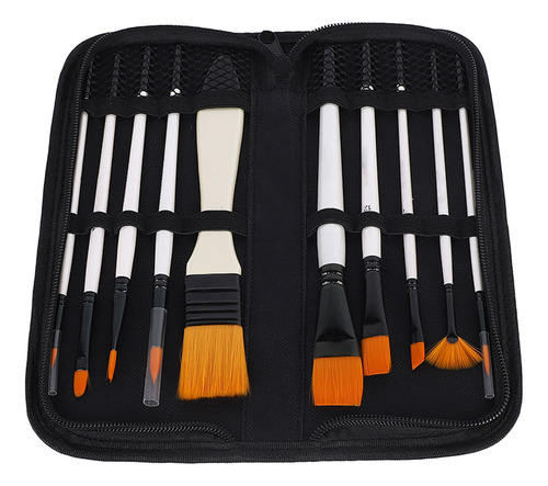 10 Brochas De Pintura, Varilla Blanca, Lana De Nailon, Acuar