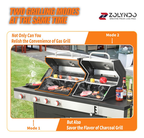 Zolyndo Propane Gas And Charcoal Grill Combo With Side