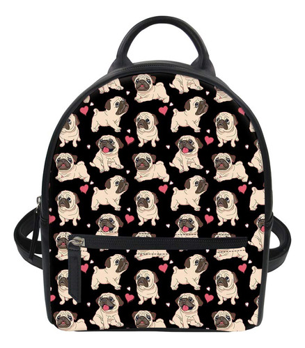 Mochila Piel Sintetica Diseño Chica Adolescente Perro Pug 3