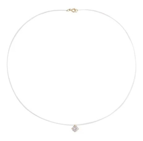 Gargantilha Ponto De Luz Fio Zircônia Redonda 6mm Ouro 18k