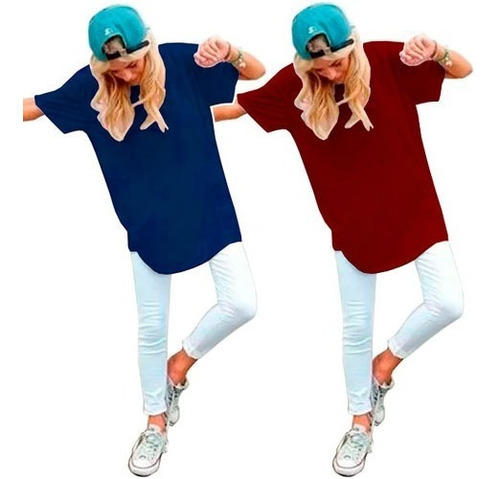 Kit 2 Camiseta Compridinha Estilo Tumblr Long Line Swag Moda