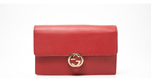 Gucci Cartera Con Cadena En Cuero Rojo Pre-loved Entrupy 