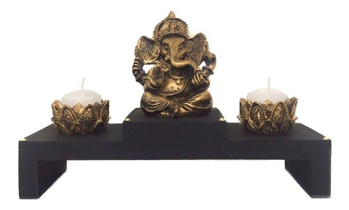 Imagem 1 de 5 de Kit Altar Castiçal Vela Zen Ganesha Prosperidade Dourado 464