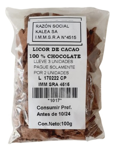 Licor De Cacao 100g Compre 3 Pague Solo 2