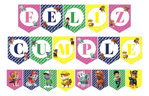 Banderines De Feliz Cumpleaños De Diseño Paw Patrol Multicolor Paw Patrol