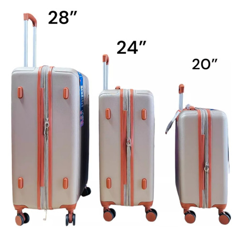 Set D 3 Maletas D Viaje Abs Irrompible Candado Tsa Rueda 360 Beige Valencia Champagne