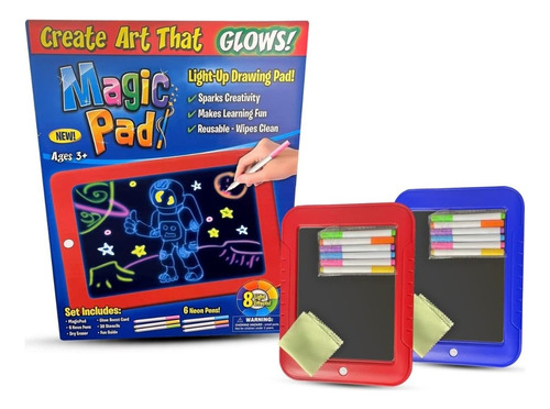 Tablero Dibujo Magic Pad Luz Led Con Marcadores Y Plantilla