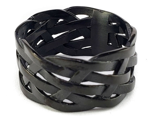 Anillo Entrelazado Negro Elegante De Lujo Acero Inoxidable