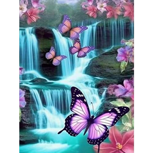 5d Diamond Painting Waterfall Mountain Butterfly Full D...