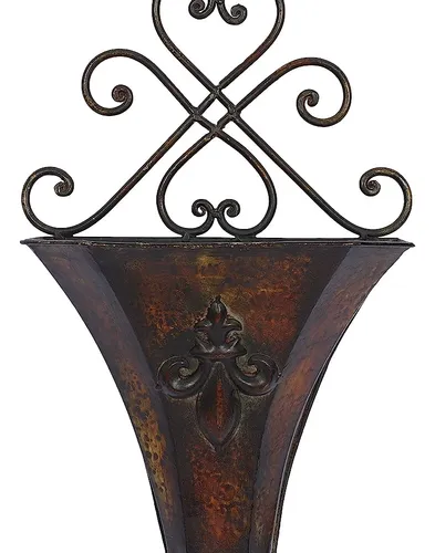 Deco 79 Metal Scroll Indoor Outdoor Hanging Wall Planter, Se Brown Deco 79