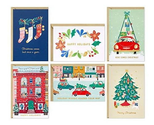 Set De Tarjetas De Navidad Vintage 6 Diseños Y 36