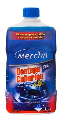 Destapa Cañerias Max Gel 1lt 3 En 1 Liquido Merclin Original