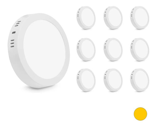 10 Plafon 12w Redondo Branco Quente Sobrepor Super Led