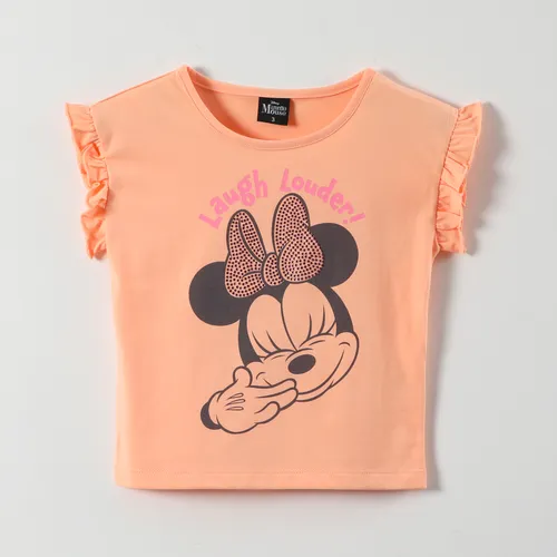 Polera Manga Corta Niña Minnie Damasco Disney