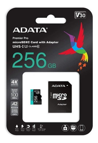 Imagen 3 de 6 de Tarjeta de memoria Adata AUSDX256GUI3V30SA2-RA1 Premier Pro con adaptador SD 256GB