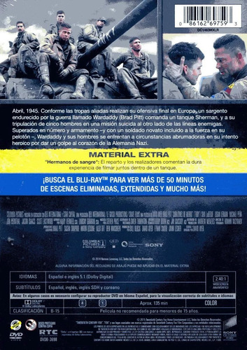 Corazones De Hierro ( Fury ) 2014 Dvd - David Ayer / Pitt