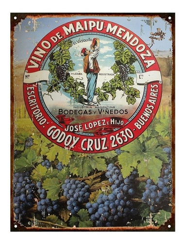 Cartel De Chapa Publicidad Antigua Vino Lopez M591
