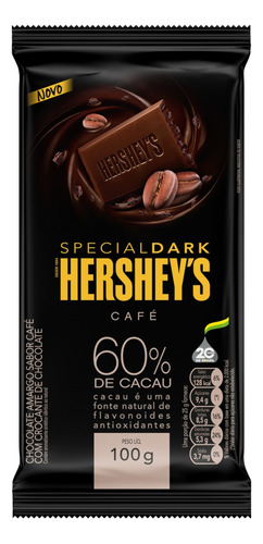 Chocolate Amargo 60% Cacau Café Special Dark Hershey's  pacote 100 g
