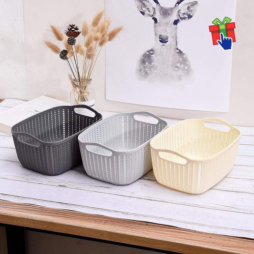Imagen 3 de 9 de Set X 2 Cesto Canasta Organizador Ratan Plástico 30x20x15cm