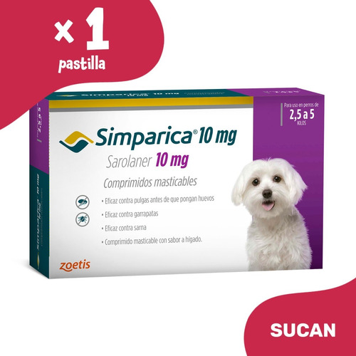 Pulgas Garrapatas Pastilla Simparica - Perros 2,5 A 5 Kg