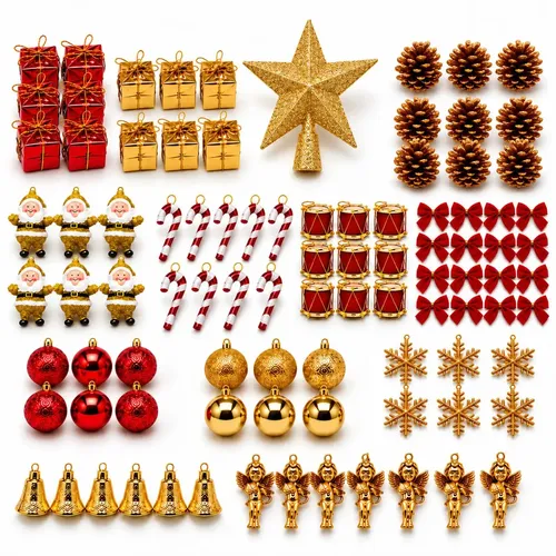 Kit 101 Enfeites Pendentes Natalinos Natal Bolas Laços Estrela Pi...