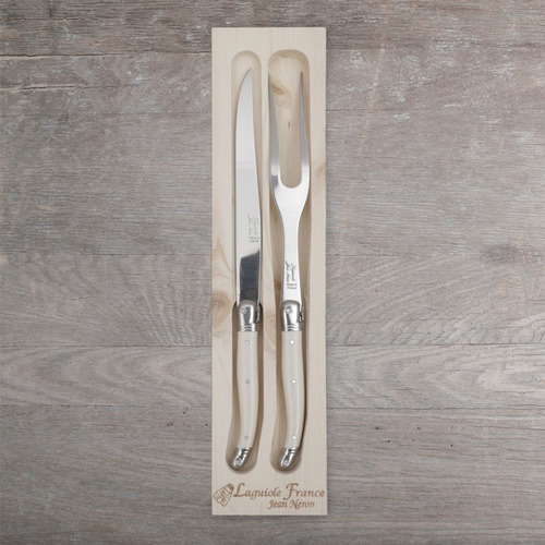 Laguiole - Set De Trinchar Y Tenedor Dos Puntas Blanco