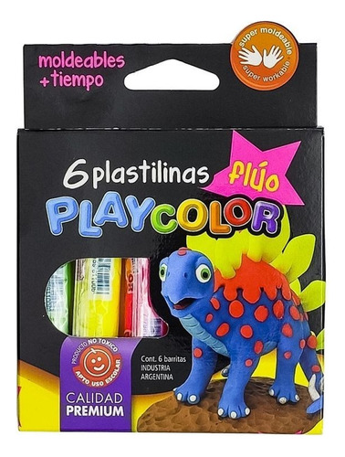 Plastilinas Fluo Playcolor X6 Colores Surtidos. Uso Escolar