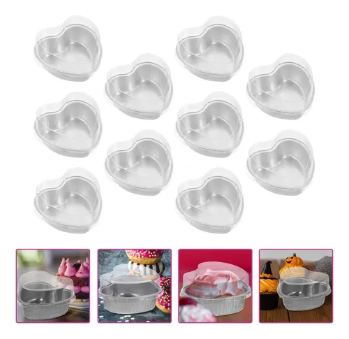 Flan Pan, Caja De Papel De Aluminio En Forma De Corazón, 10