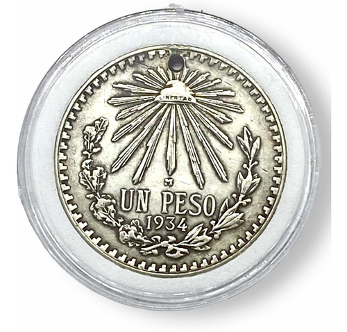 Moneda Plata México 1 Peso Resplandor 1934 Ley 720 Encapsula