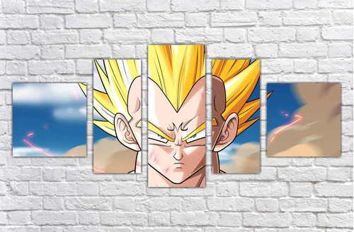 Quadro Decorativo Vegeta Dragon Ball Anime Mosaico 5 Pçs 003
