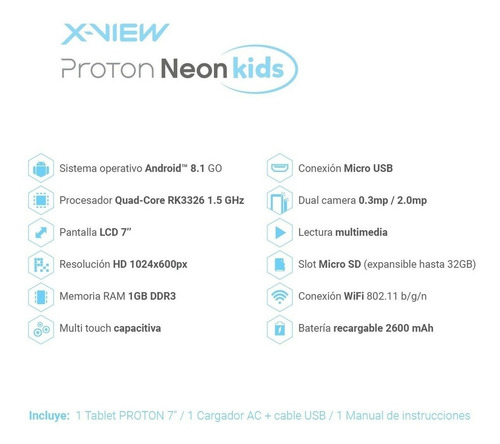 Tablet X-view Proton Neon Kids 7´ 16gb - Ram 1gb Bluetooth®