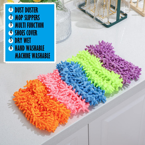 5 Pares Microfibra Pantuflas Limpia Piso Polvo Reutilizables