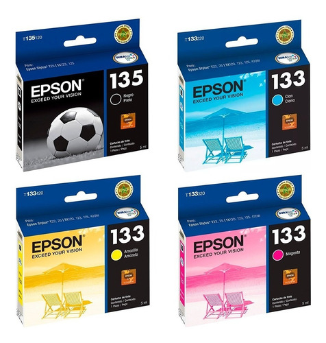 Cartucho Epson 135 + 133 Original T25 Tx125 Tx135 Combo X 4