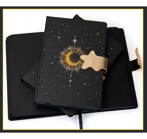 Libreta 100 H Negras Universo Estrellas Broche Magnético Luna